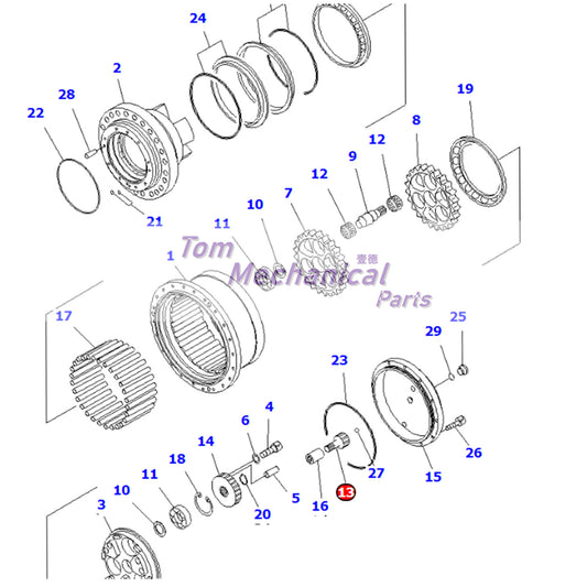 TZ482B1006-00 Travel Final Drive Gear Shaft For Komatsu PC138US-8 PC138US-11