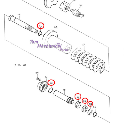 K9000480 Track Spring Adjuster Seal Kit For Doosan DH215-7 DH220-9 DH225-9