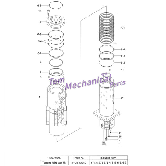31Q4-42340 Center Joint Seal Kit For Hyundai R140W-9 R180W-9 R210W-9 HW210